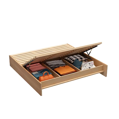 Wooden Storage Drawer With Open Lid And Organized Clothes Inside 3d model