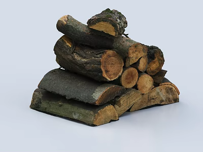 Natural Stacked Wood Logs With Stone Base For Rustic Home Decor 3d model