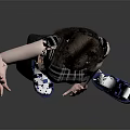 Woman In Plaid Top And Black Skirt Waving With Blue Shoes