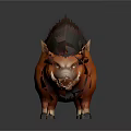 Fantasy Boar Character With Orange Body Brown Mane And Red Horns