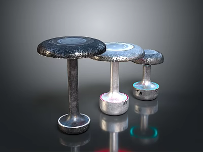 Modern Mushroom Shaped Side Tables With Illuminated Bases And Textured Tops 3d model