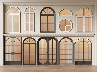 French arc door and window combination round aluminum alloy door and window glass double door 3d model