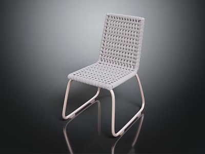 Modern Woven Chair with Light Colored Seat Backrest and Curved Metal Legs Design 3d model