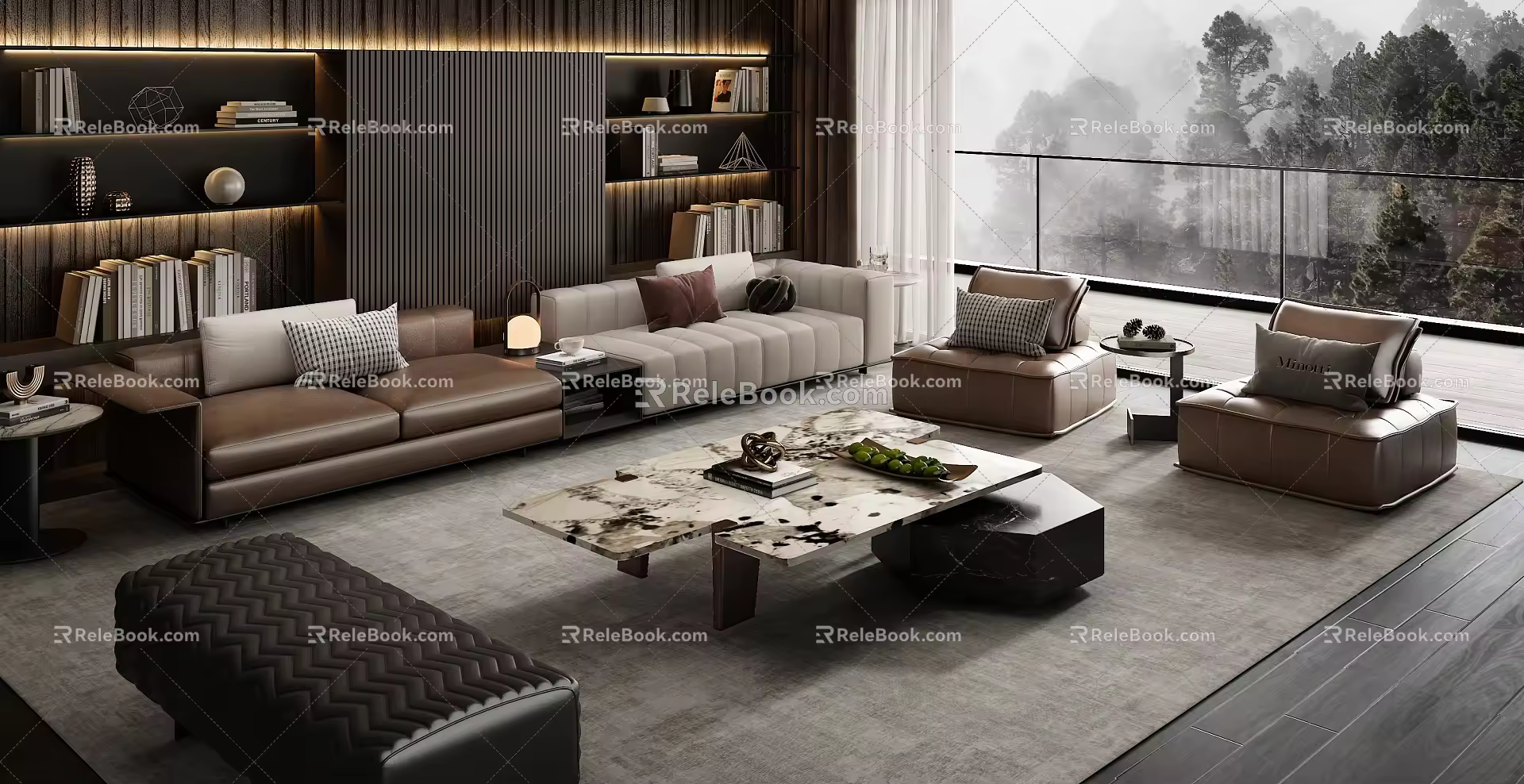 Minotti Miloti Sofa Coffee Table Combination 3d model