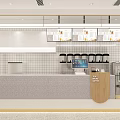 Modern Bubble Tea Shop Interior With Simple Counter And Green Cactus Decor 3d model