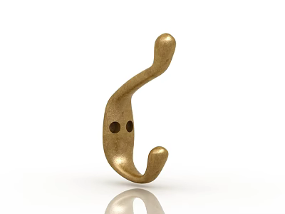Golden Metal Curved Hook With Simple Design And Two Small Holes 3d model