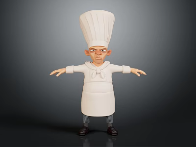 Cartoon Chef Character In White Uniform With High Hat And Outstretched Arms 3d model