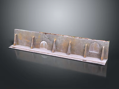 Rusty Metal Long Rectangular Object With Vertical Protrusions And Arched Holes 3d model