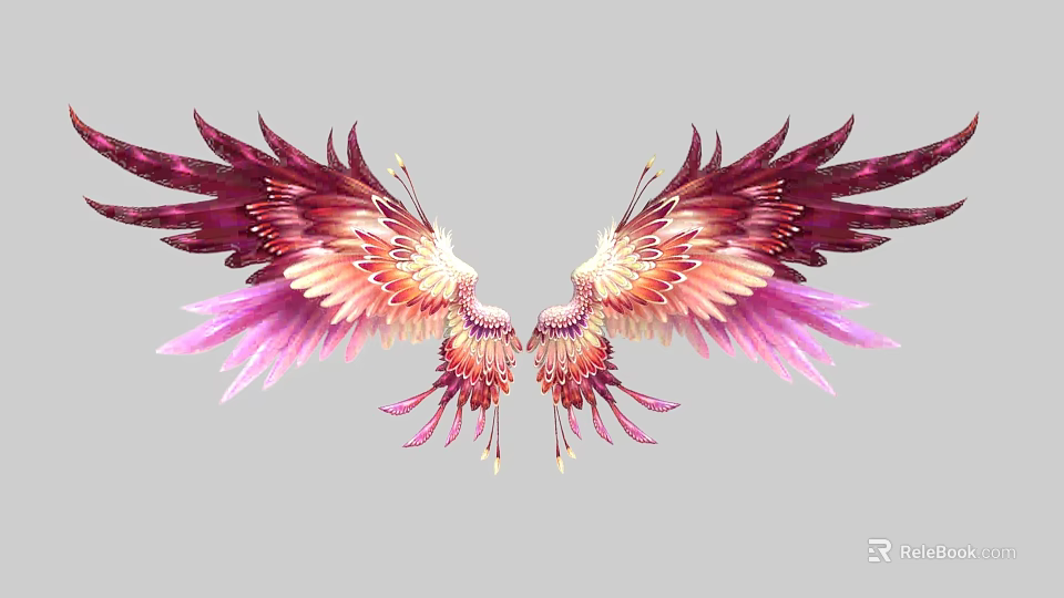 Colorful Mythical Flying Animal With Vibrant Gradient Feathers And Pink Red Wings 3d model 