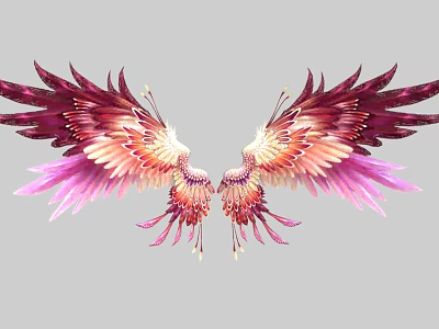 Colorful Mythical Flying Animal With Vibrant Gradient Feathers And Pink Red Wings 3d model