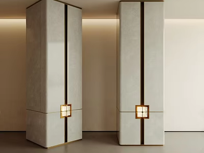 Modern Marble Columns With Golden Accent Lines And Square Lights In Interior 3d model