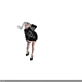 Woman With Flowing Blue Gray Hair Pigtails In Skeleton Print Sweater On Black Background