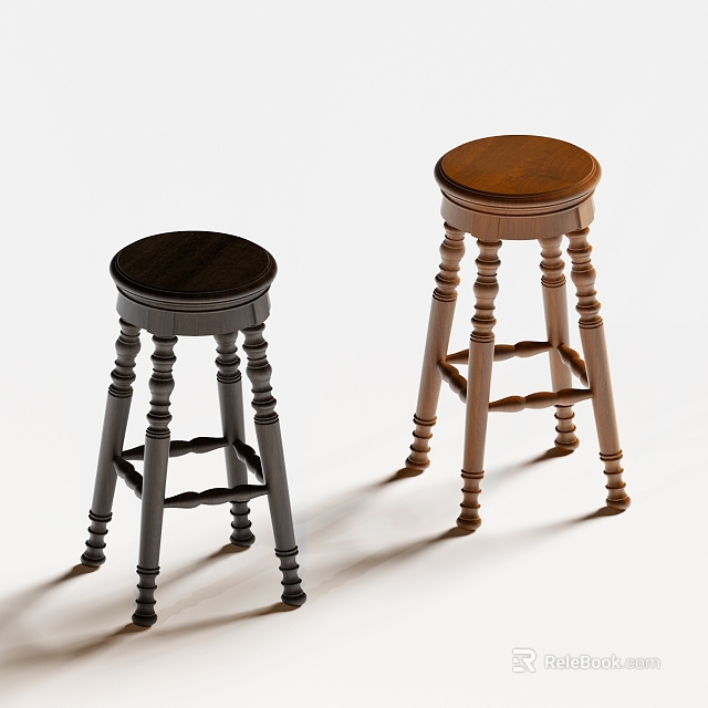 Two Different Color Bar Stools With Carved Legs And Round Seats 3d model 