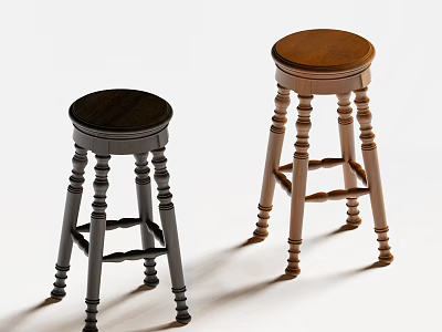 Two Different Color Bar Stools With Carved Legs And Round Seats 3d model