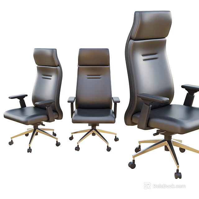 Black Leather Office Chairs With High Back And Swivel Wheels In Multiple Styles 3d model