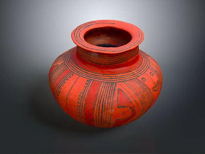 Red Clay Jar With Black Decorative Patterns And Round Body Design 3d model