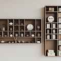Wooden Bogu Shelf with Tea Sets Ceramic Pots Decorative Plates and Storage Boxes