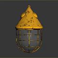 Vintage Industrial Furniture Style Lighting With Yellow Conical Top And Rustic Metal Cage Design