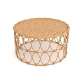 Light Brown Rattan Round Coffee Table With Hoop Design And Woven Surface 3d model