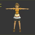 3D Female Character In Yellow Top White Apron And Blue Shorts With Arms Outstretched