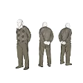 Elderly Man in Argyle Sweater Brown Trousers Hands Behind Back Three Quarter Front Back Views 3d model