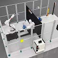 Industrial Automation System With Robotic Arm Safety Enclosure And Control Unit