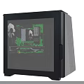 Black Computer Case With Open Side Panel Showing Green Fans And Graphics Card 3d model