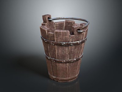 Wooden Barrel Water Barrel Old Wooden Barrel Water Barrel Pot Container Realistic 3d model