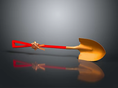 Household Decorative Shovel With Red Handle Golden Head And Stylish Bow Decoration 3d model