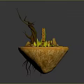 Floating Island Scene With Exposed Root Twisted Branches Stone Archway Sand Grass And Stones