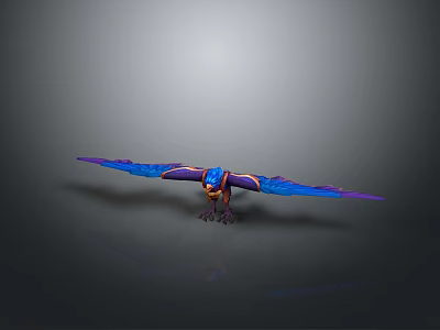 Mythical Flying Animal With Blue And Purple Spread Wings Shiny Feathers 3d model