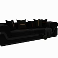 Elegant Modern Two Seater Sofa with Black Beige Cushions Gold Trim Throw Blanket