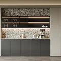 Modern Sideboard With Gray Cabinet LED Lighting Glass Doors And Tea Set 3d model