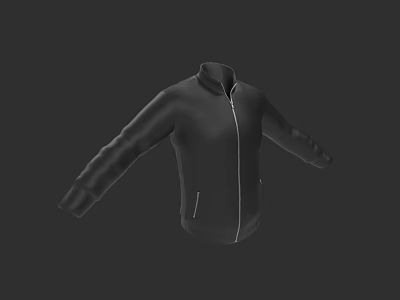 Black Jacket With Zipper Closure Stand Collar And Side Pockets On Black Background 3d model