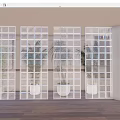 Modern Geometric Patterned Room Divider With Translucent Panels And Indoor Plants In Interior Space 3d model