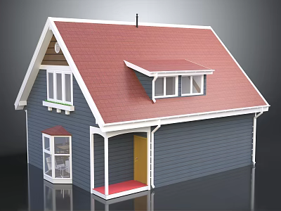 Small Residential House Exterior With Red Roof Blue Walls Porch And White Frames 3d model