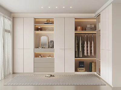 Modern Walk In Closet Interior With White Cabinets And Lighting 3d model