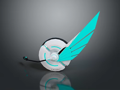 Futuristic Tech Device With White Circular Base And Teal Wing Shaped Parts 3d model