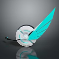 Futuristic Tech Device With White Circular Base And Teal Wing Shaped Parts
