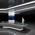 Modern Display Cabinet Showcase With Sleek Structure Interactive Tablets And Standing Person 3d model