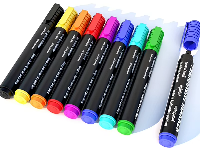 Vibrant Colored Cap Permanent Marker Pens With Black Barrels And Multiple Colors 3d model