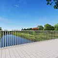 Scenic Arch Bridge Over River With Greenery Trees Cars And Pedestrians
