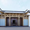 Ancient Architecture Traditional Roof With Eaves And Wooden Carved Structure Blue Brick Walls