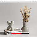 White Ceramic Vases With Dried Flowers On Fashion Book In Minimalist Decor