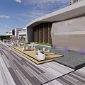 Modern Plaza Landscape With Geometric Paving Green Plants And Surrounding Buildings
