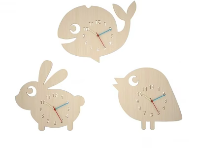 Cute Wooden Animal Shaped Clocks Whale Rabbit Bird Design For Home Decor 3d model