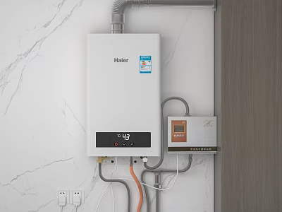 Haier Home Water Heater With Digital Display On Marble Wall 3d model