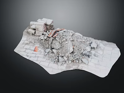 Construction Debris Model Scene With Bricks Rubble And Red Fragments On Gray Background 3d model