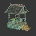 Traditional Wooden Pavilion With Thatch Roof Carved Railings And Decorative Steps