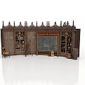 Ornate Vintage Wooden Bookcase with Chalkboard and Gothic Carvings Interior Design